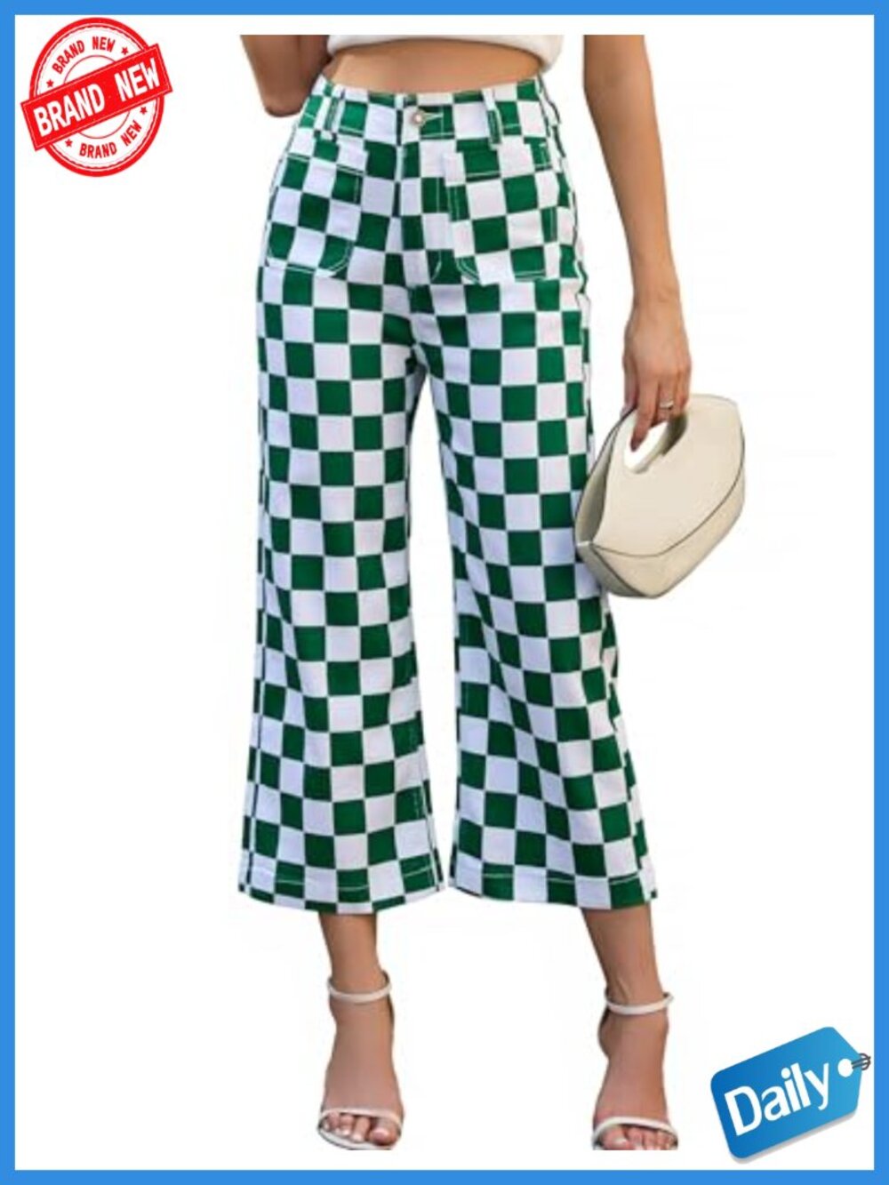 High Rise Straight Leg Cropped Checkered Jeans St Patrick's Day Outfit